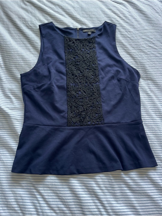 Ann Taylor Tops - Ann Taylor Navy Peplum Tank with Lace Front Panel